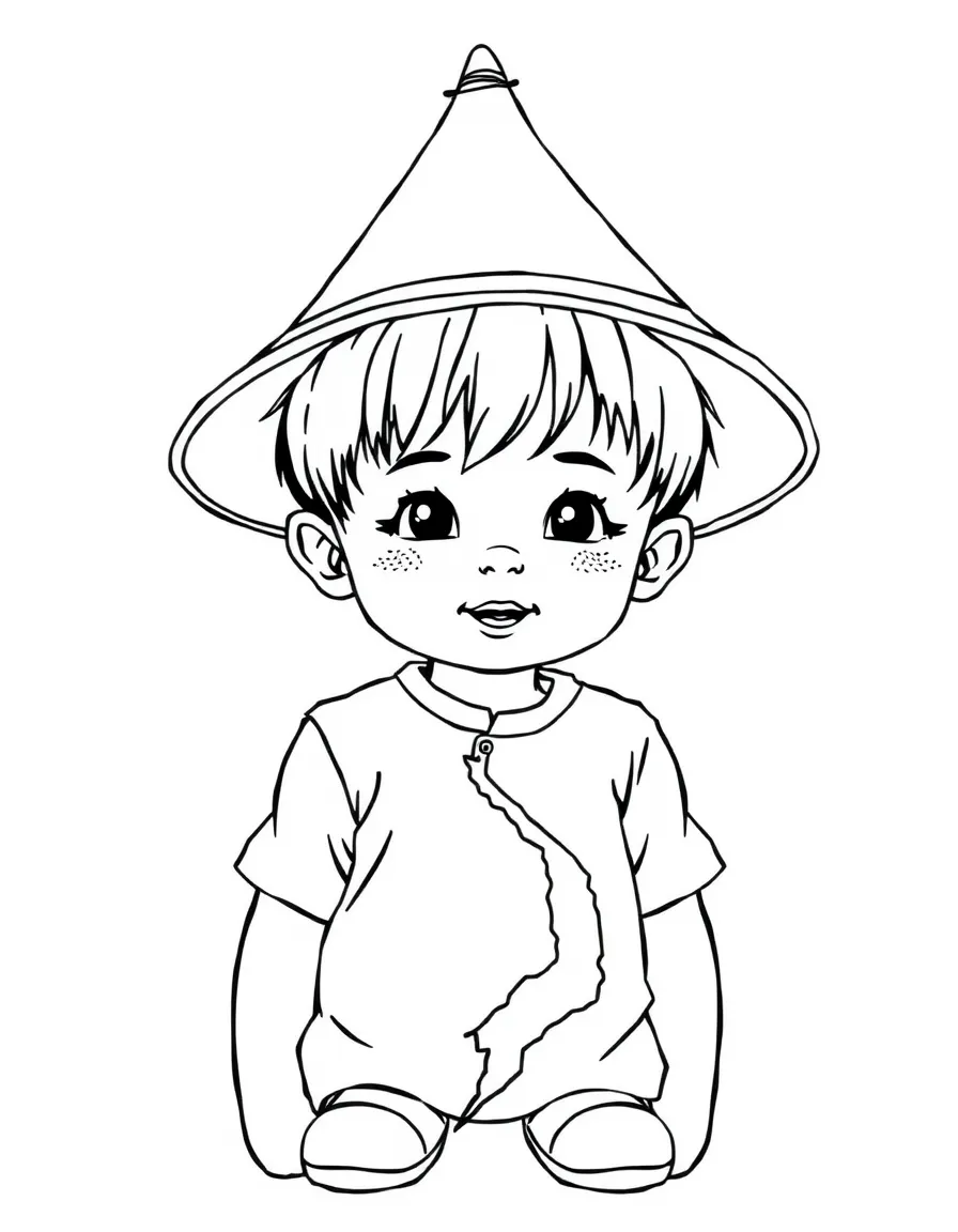 A child with a map of Vietnam and a conical hat.
