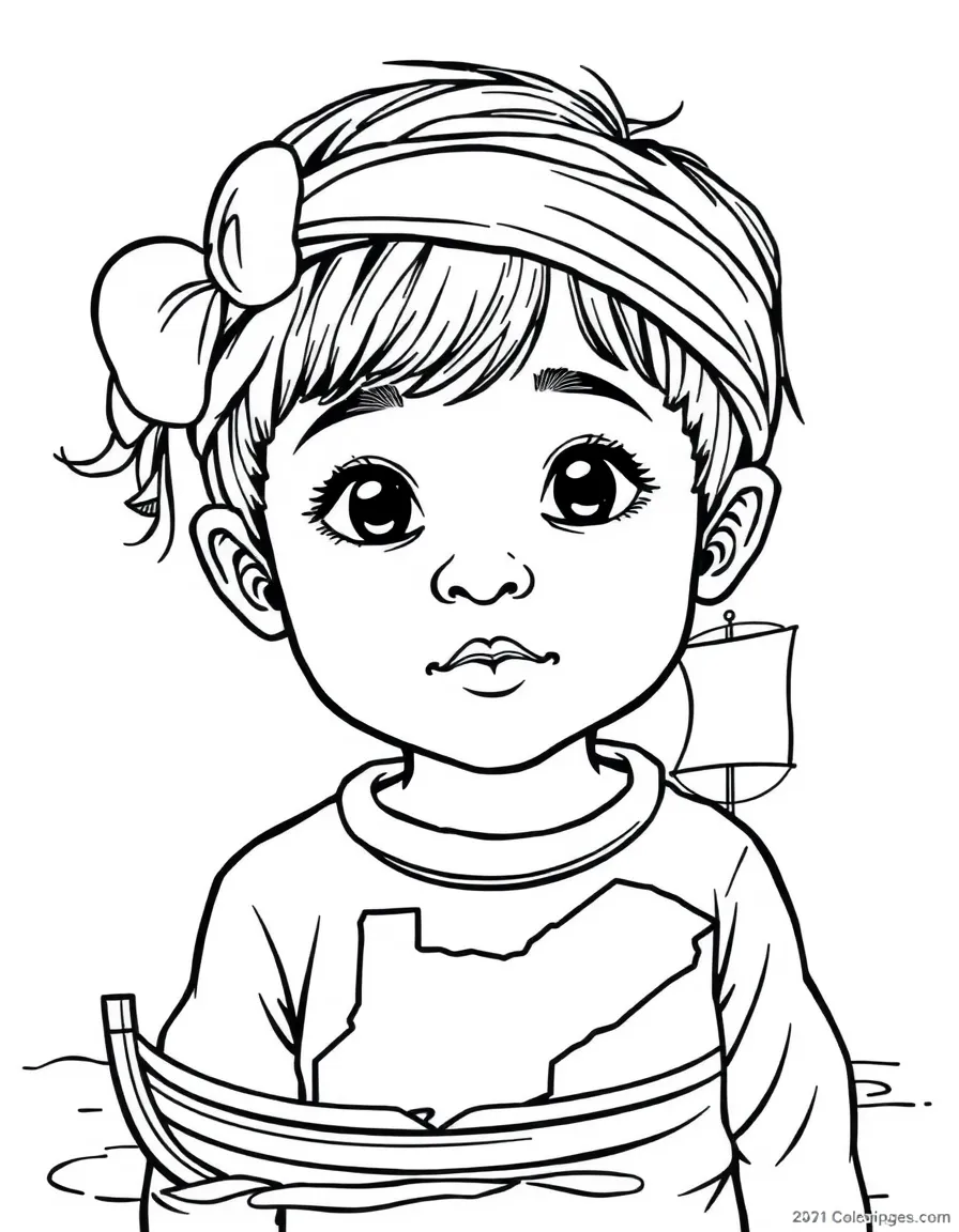 A child with a map of Oman and a traditional boat.