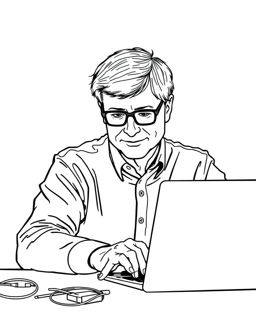 Bill Gates working on a laptop