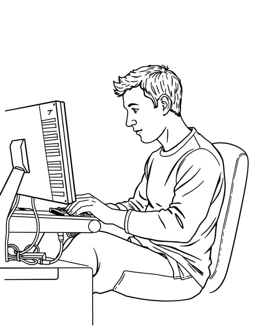 Mark Zuckerberg sitting and coding