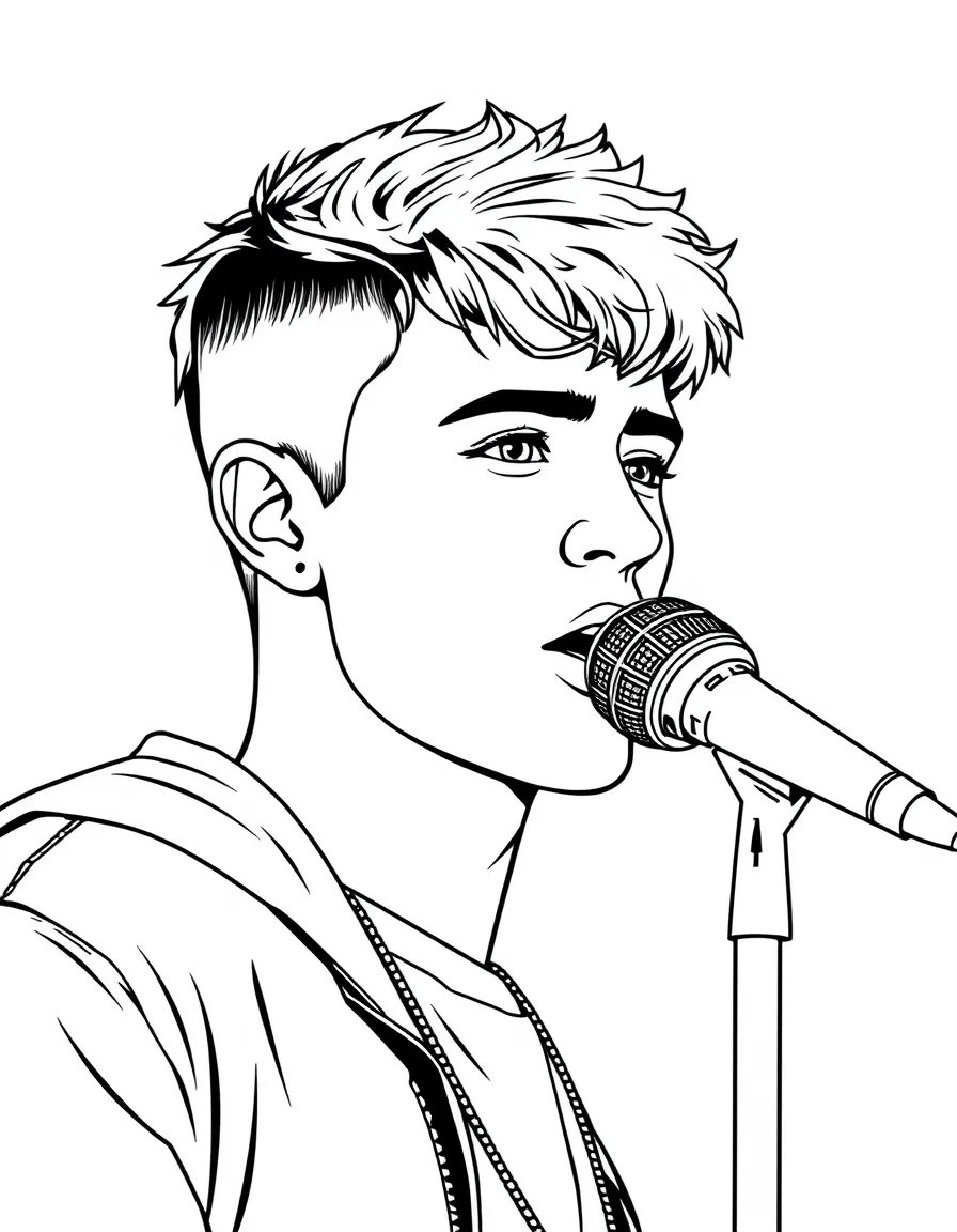 Justin Bieber with a microphone