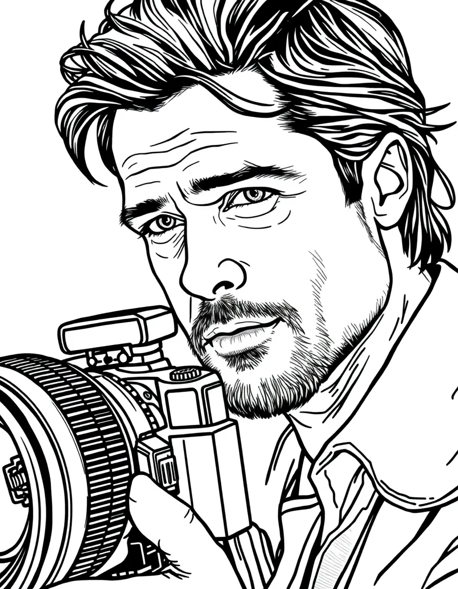 Brad Pitt with a movie camera