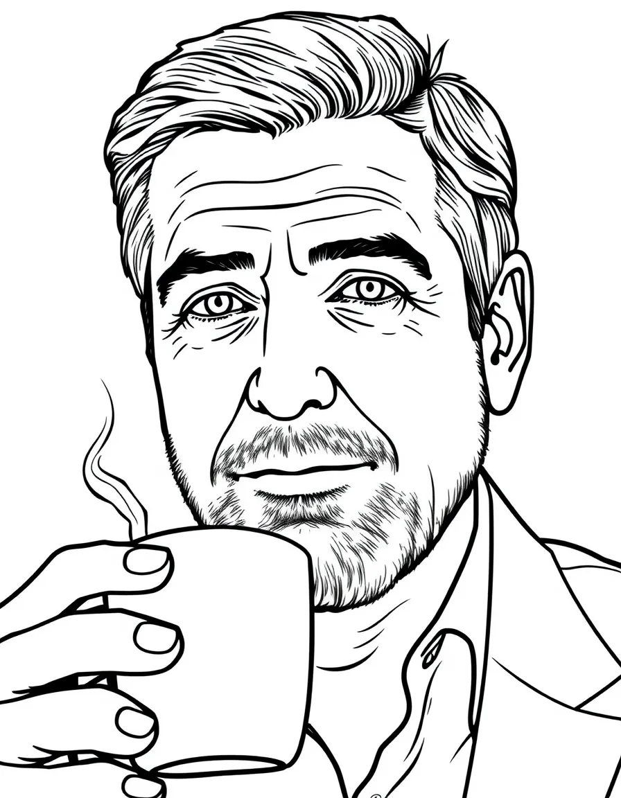 George Clooney with a coffee