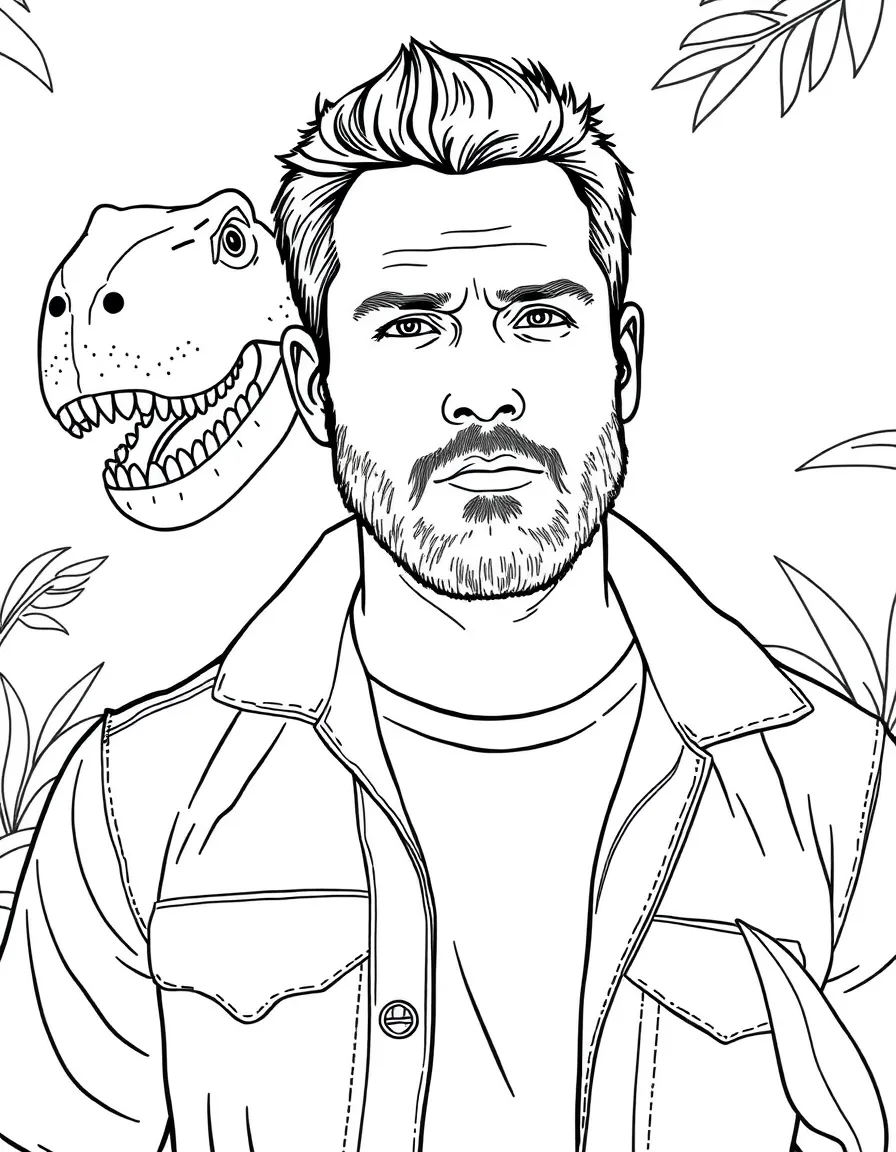 Chris Pratt with a dinosaur
