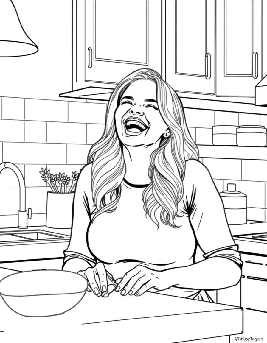 Chrissy Teigen laughing in the kitchen