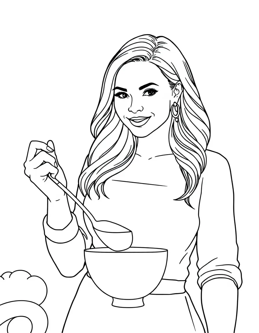 Chrissy Teigen holding a mixing spoon