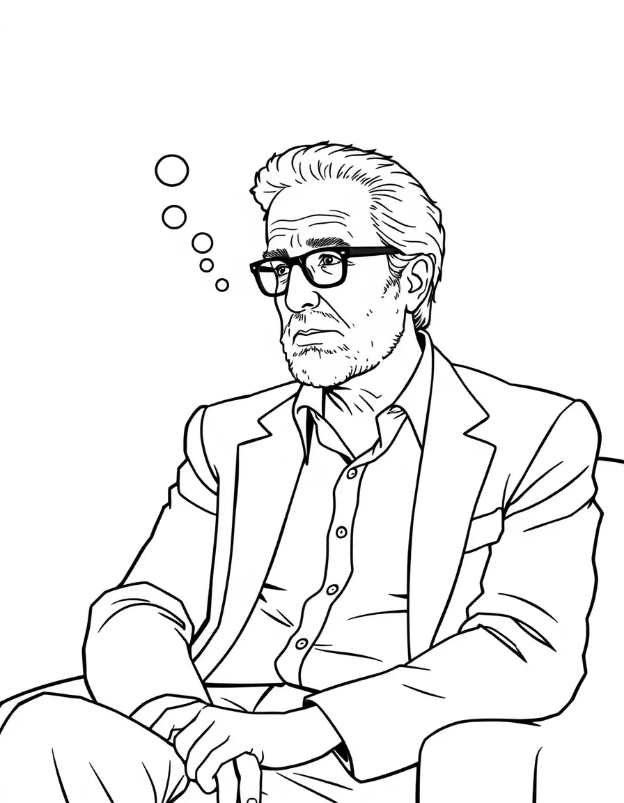Larry David sitting and thinking