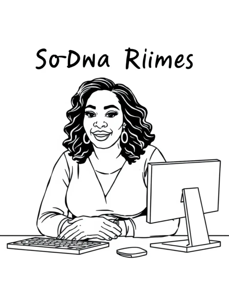 Shonda Rhimes with a computer