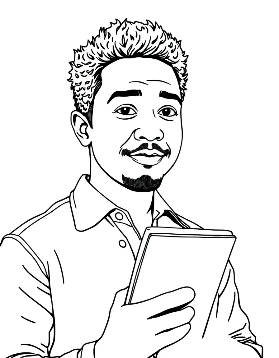 Lin-Manuel Miranda with a notebook