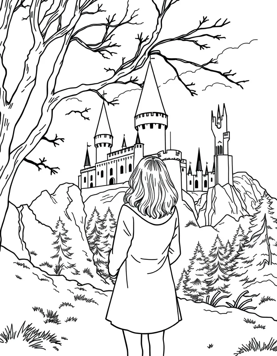 J.K. Rowling looking at a castle