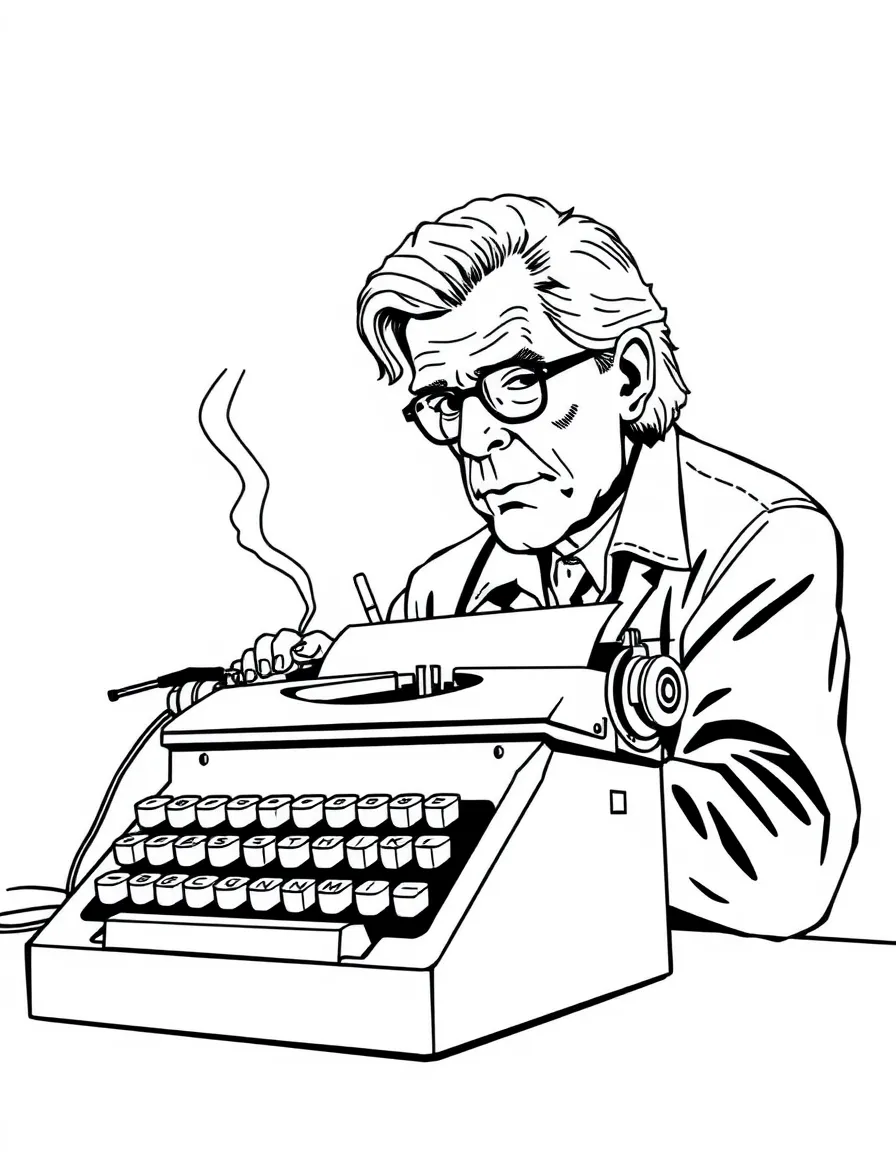 Stephen King at a typewriter