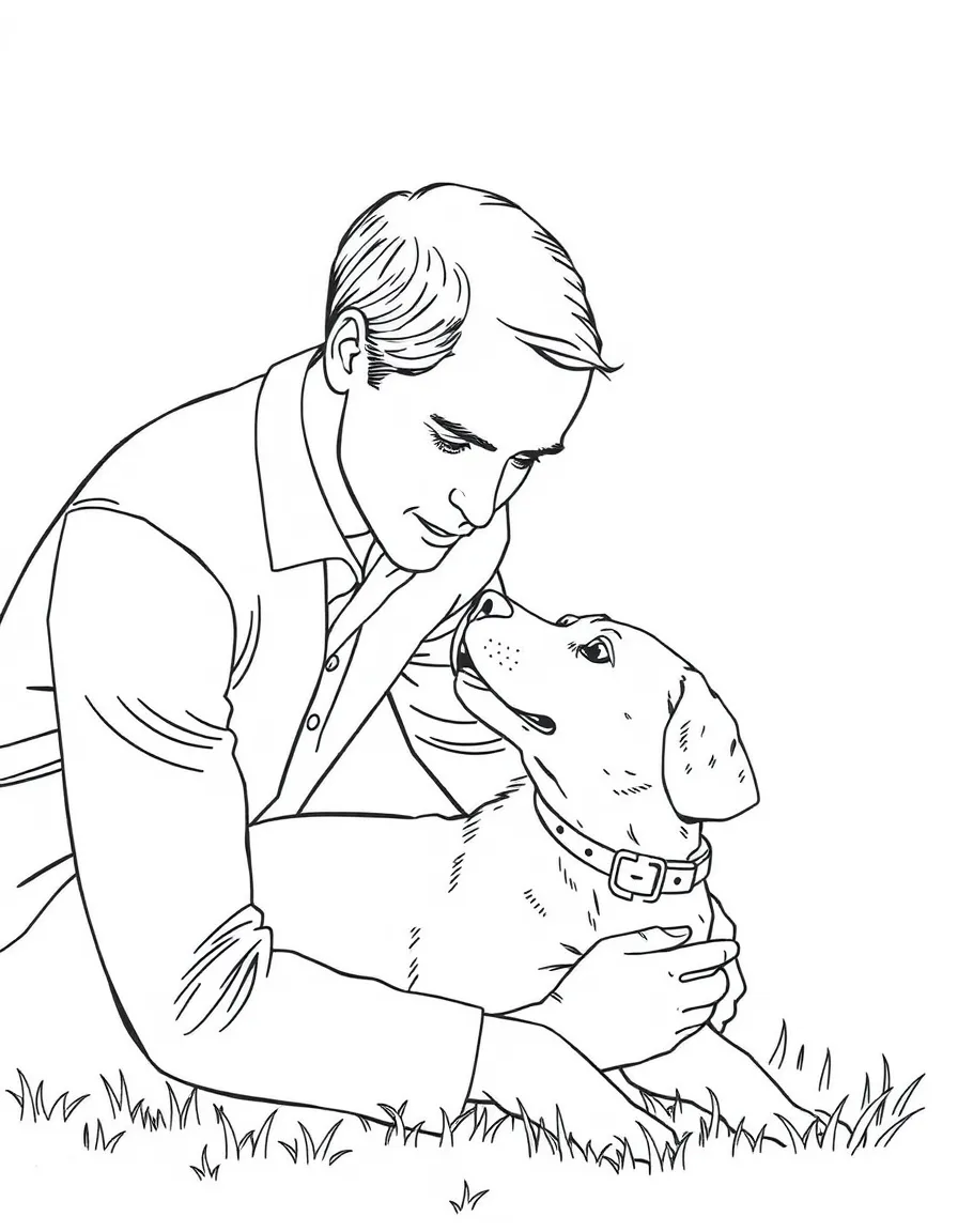 Prince William playing with a dog