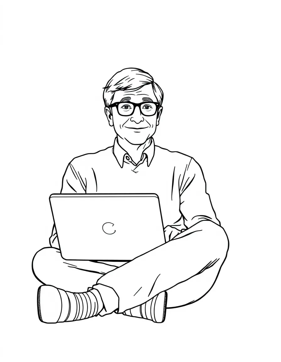 Bill Gates sitting with a laptop