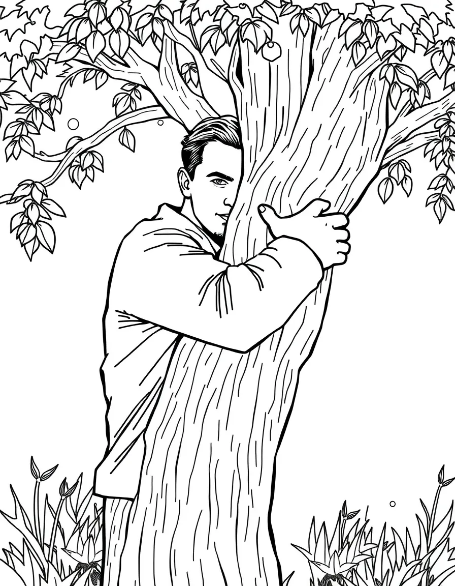 Leonardo DiCaprio hugging a tree