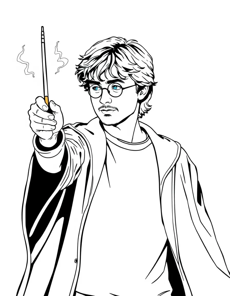 Daniel Radcliffe casting a spell with his wand