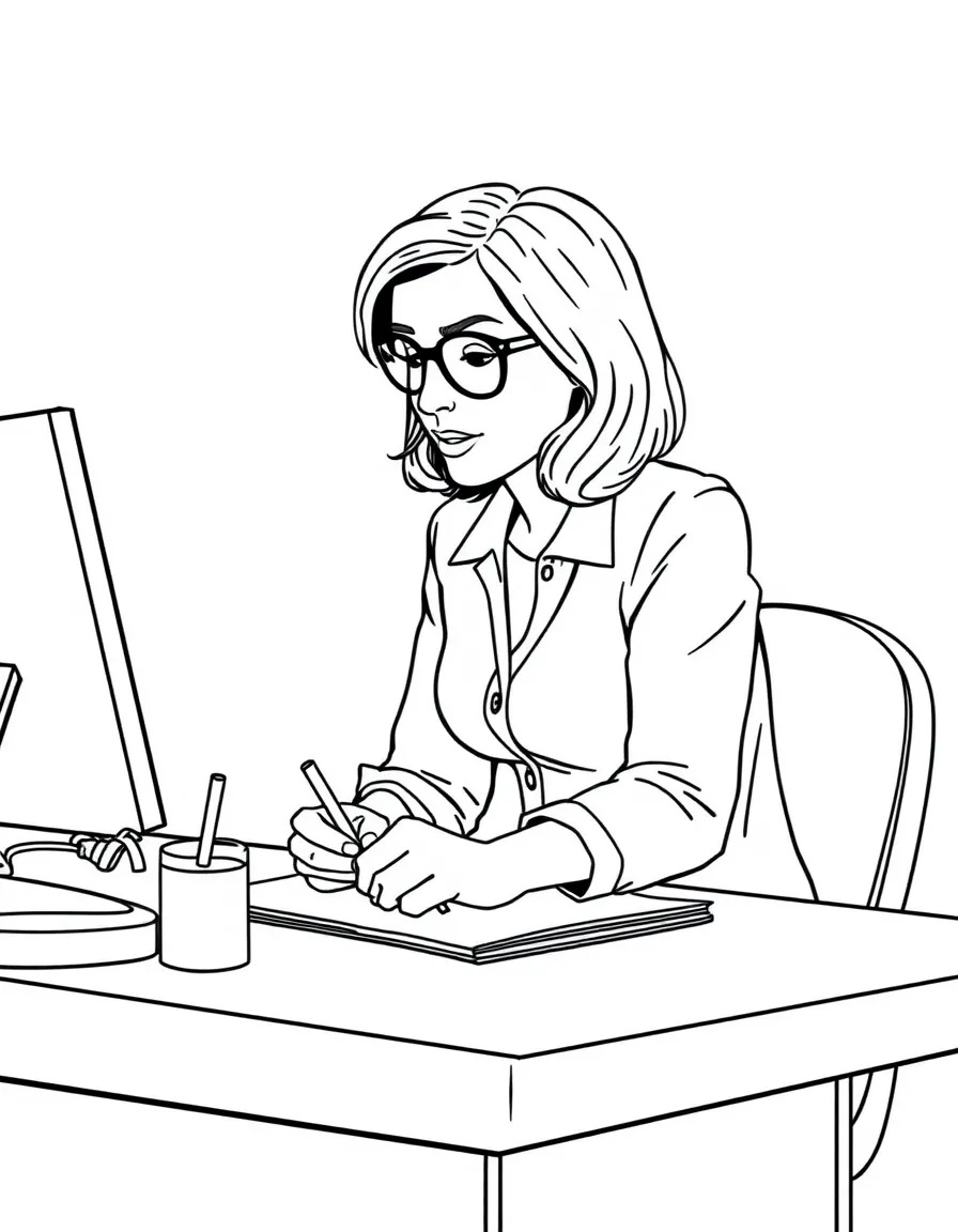 Tina Fey writing jokes at a desk
