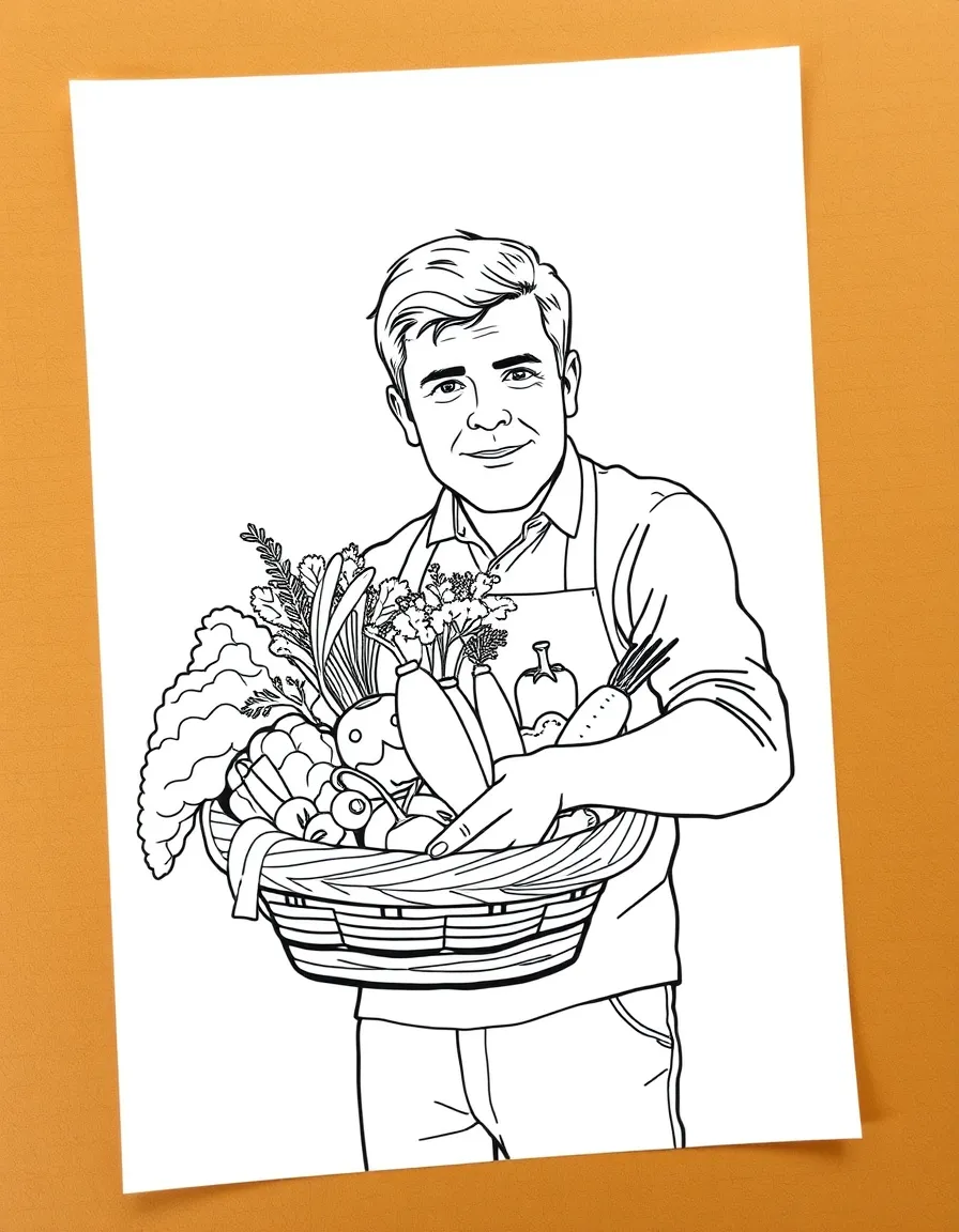 Jamie Oliver with a basket of fresh vegetables