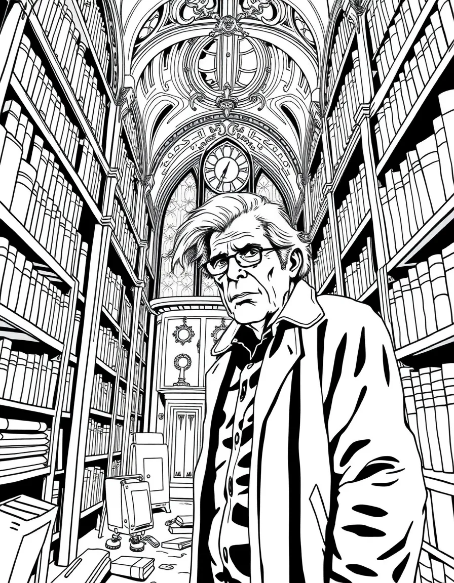 Stephen King in a haunted library