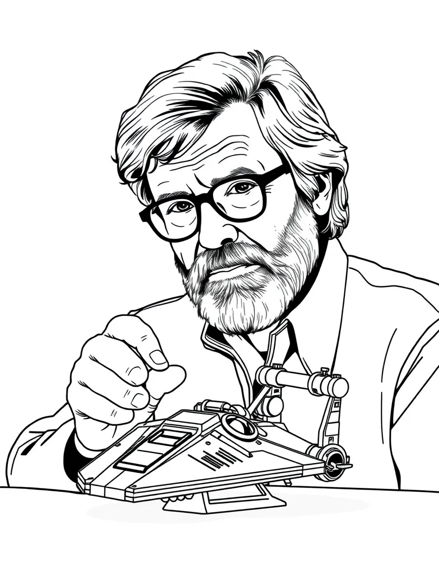 George Lucas with a small model of a spaceship