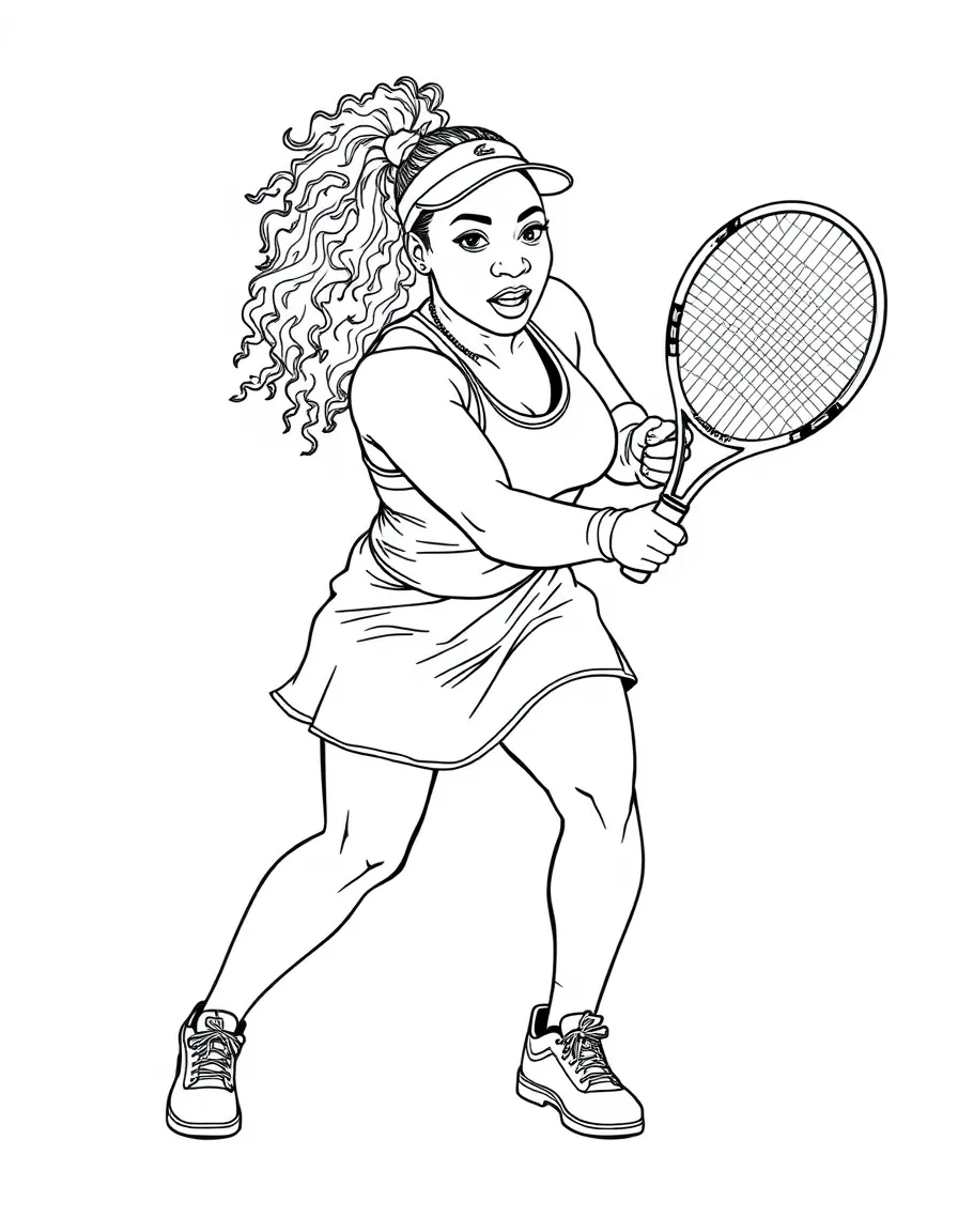 Serena Williams in a strong tennis stance