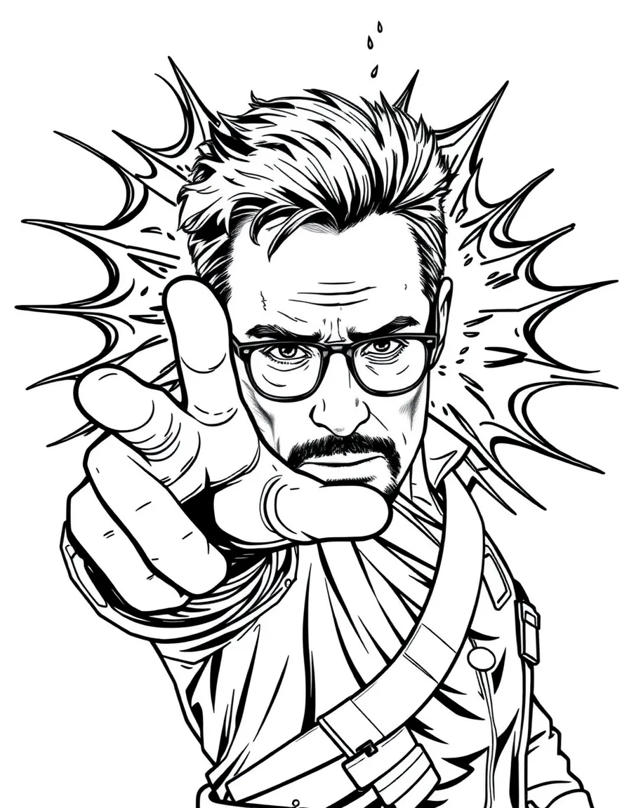 Robert Downey Jr. with his hand out, ready to blast