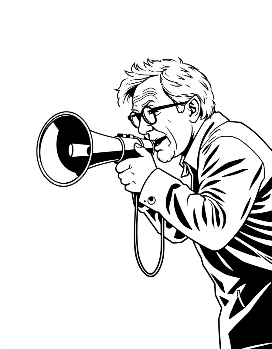 Steven Spielberg directing a scene with a megaphone