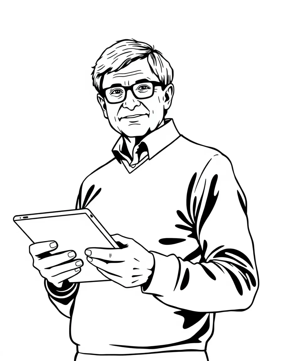 Bill Gates holding a tablet