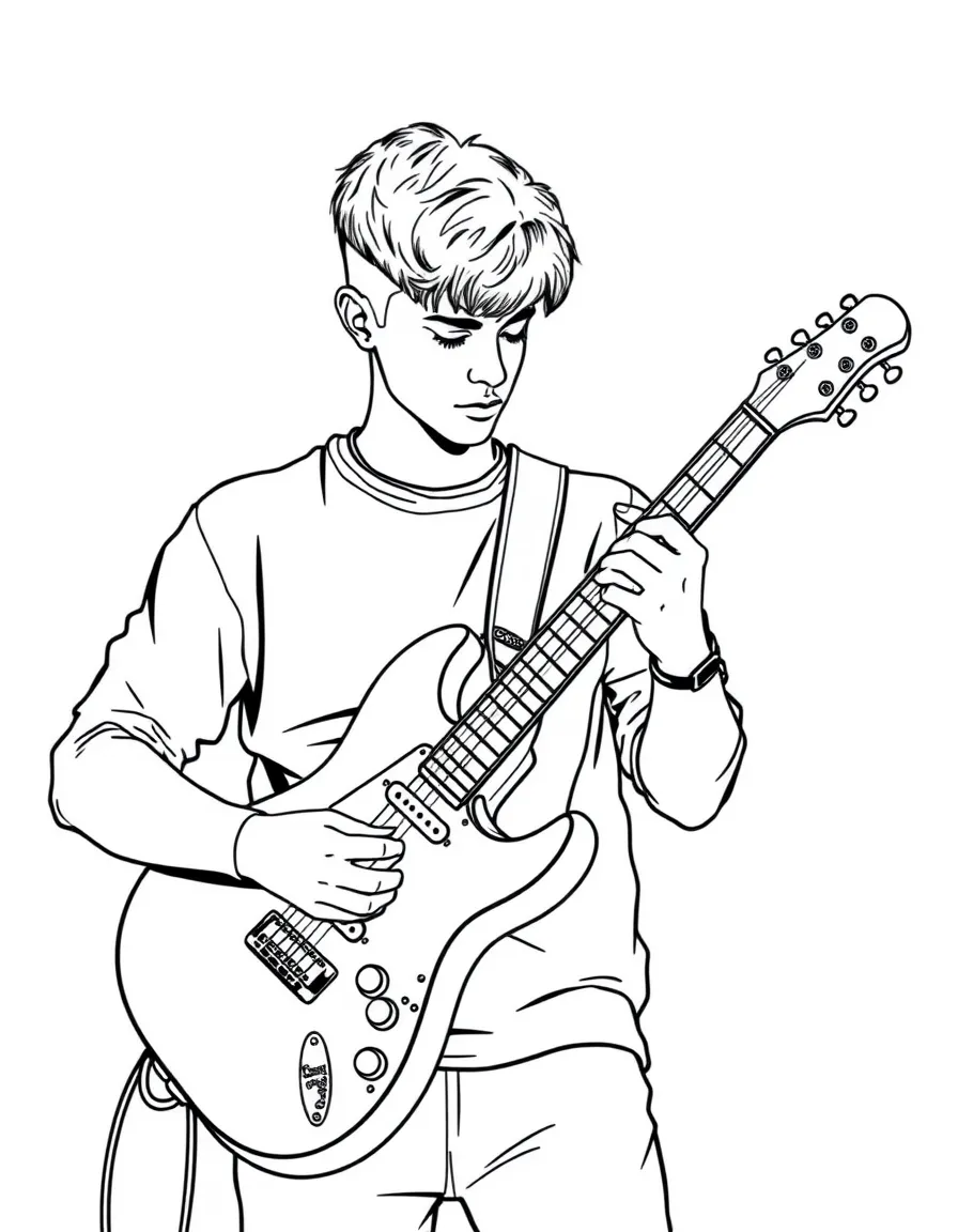 Justin Bieber strumming a guitar