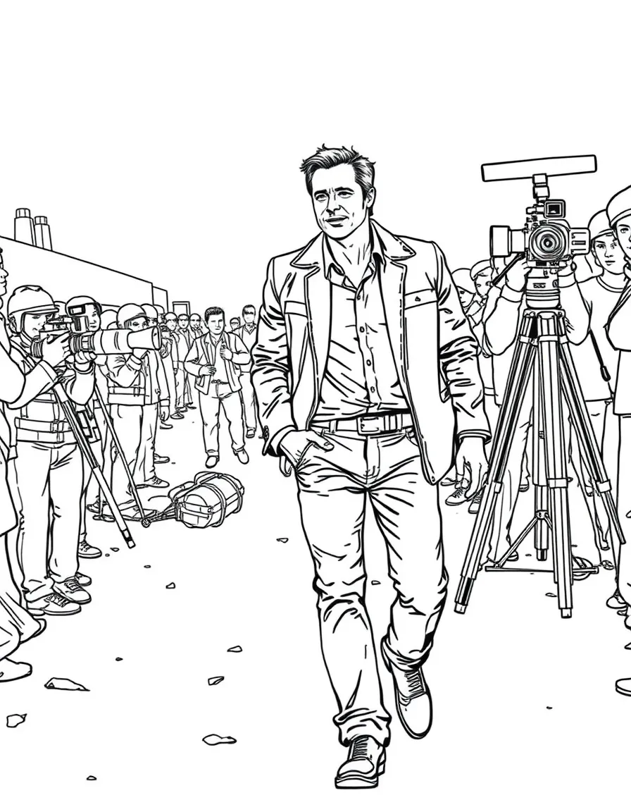 Brad Pitt walking on a movie set
