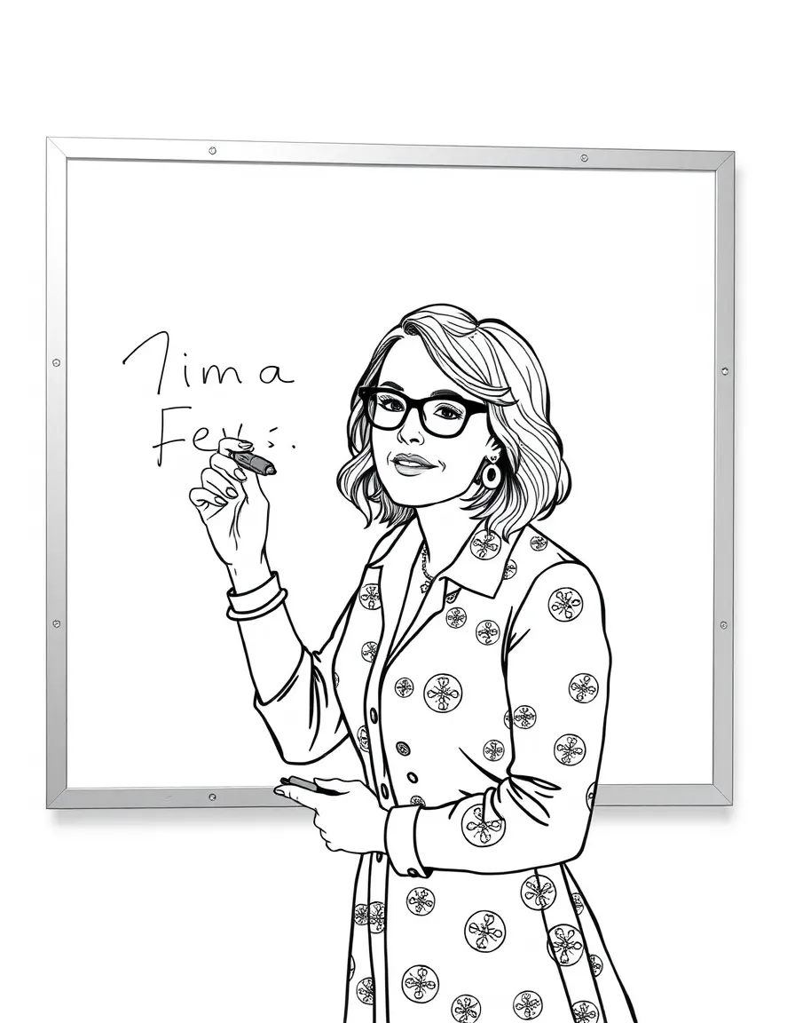 Tina Fey writing on a whiteboard