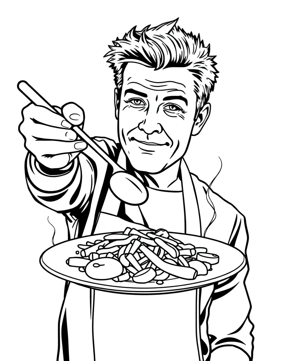 Gordon Ramsay holding up a perfectly cooked dish