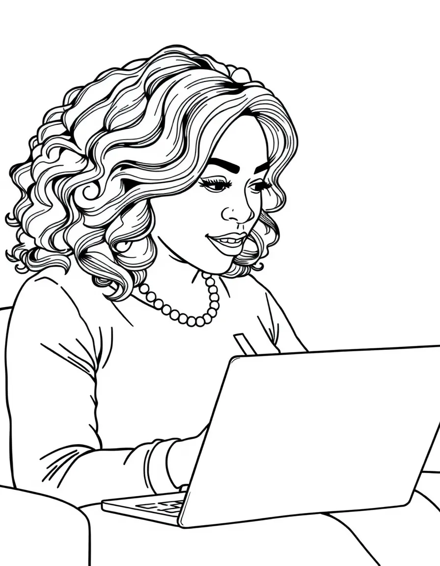Shonda Rhimes with a laptop, writing