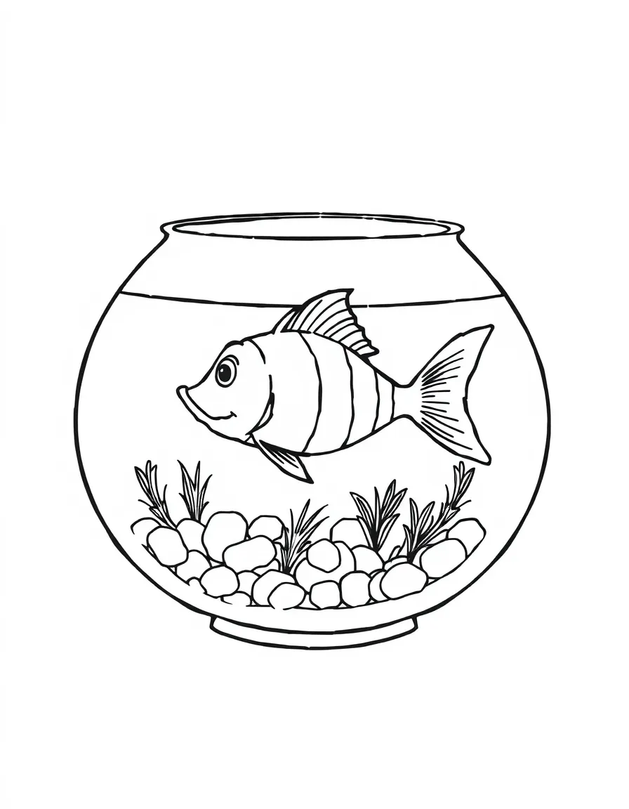Dr. Seuss (classic drawing style) with a fish in a bowl
