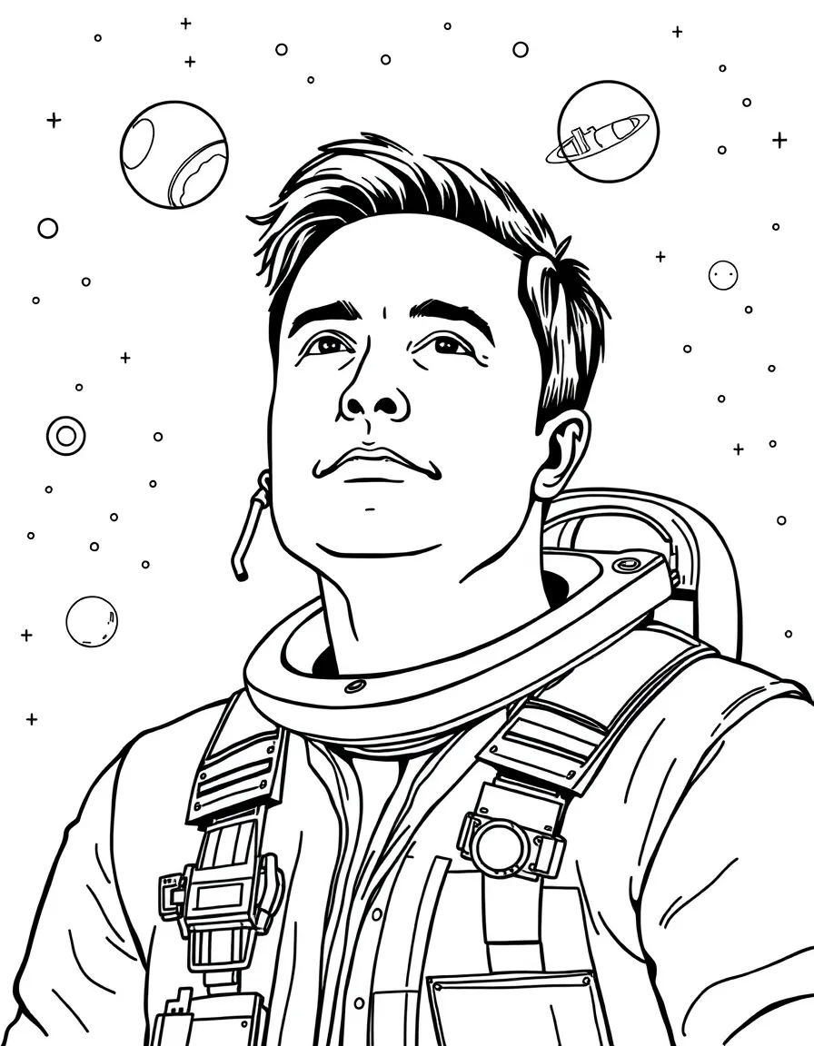 Elon Musk with a blueprint for a city in space