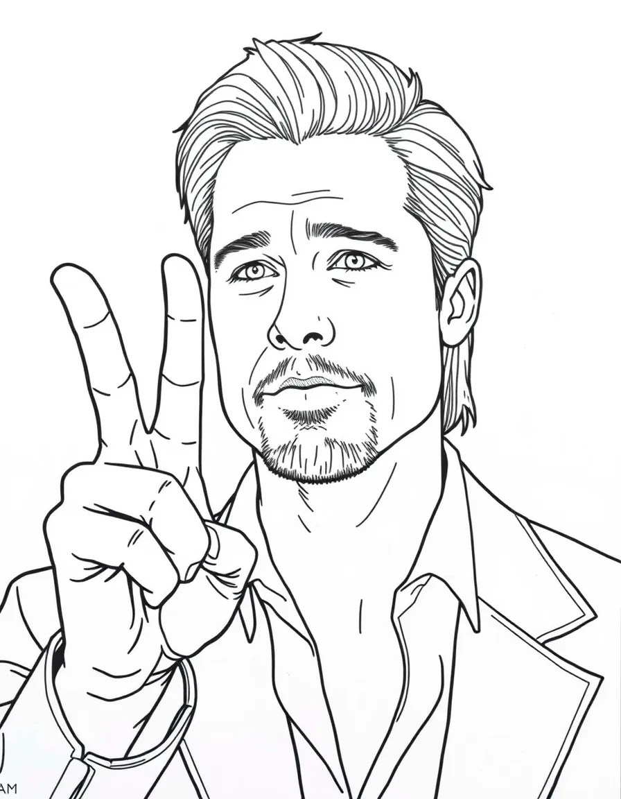 Brad Pitt giving a peace sign