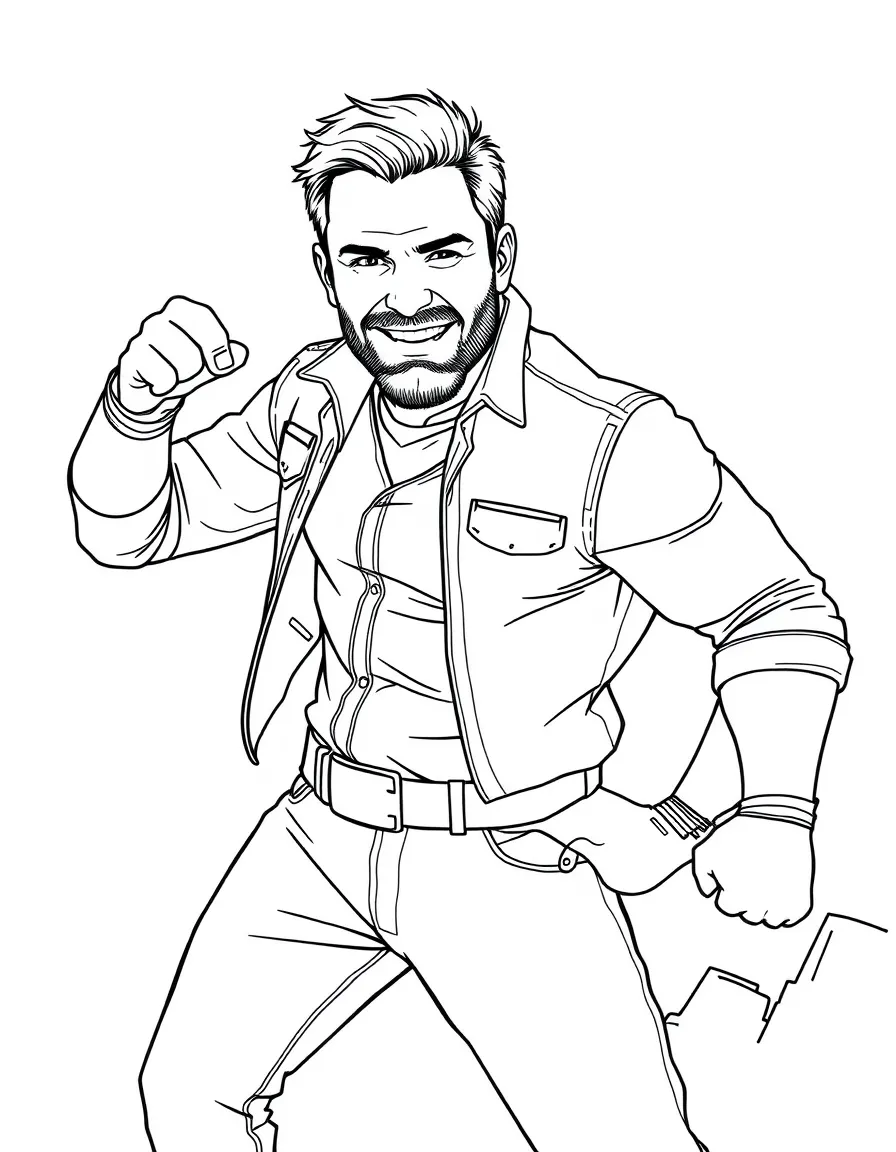 Chris Pratt with a playful, heroic stance