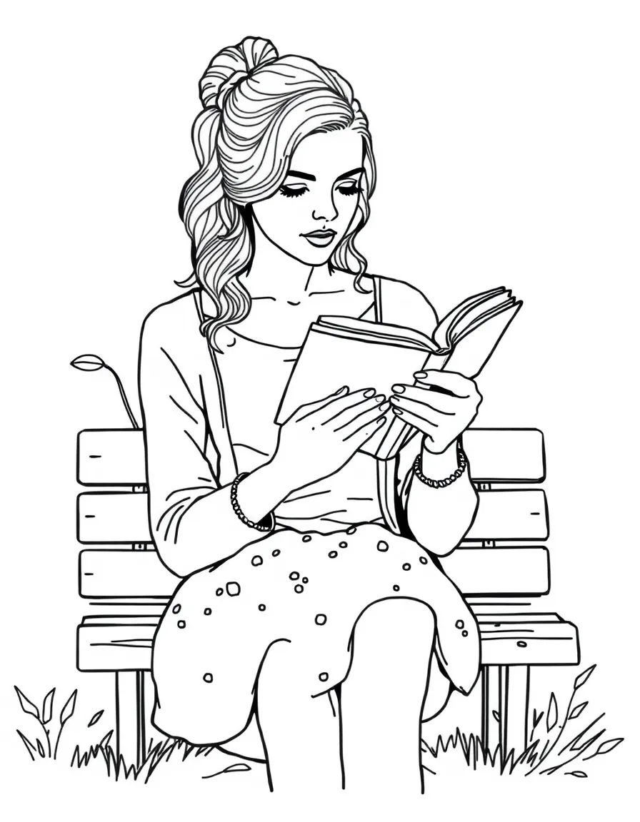 Emma Watson reading a book on a bench
