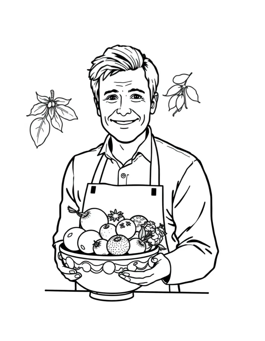 Jamie Oliver with a bowl of fresh fruit