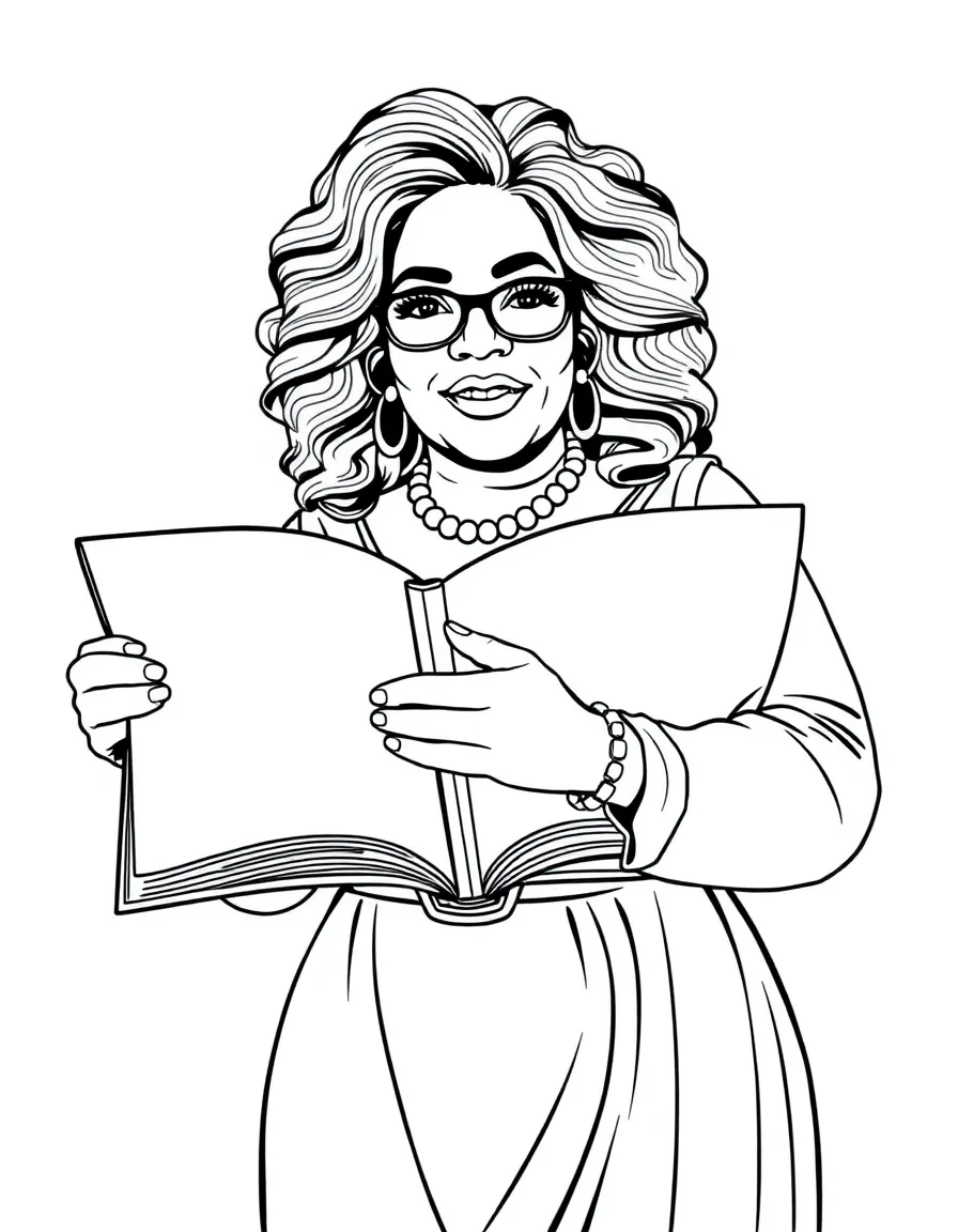 Oprah Winfrey holding a big, open book