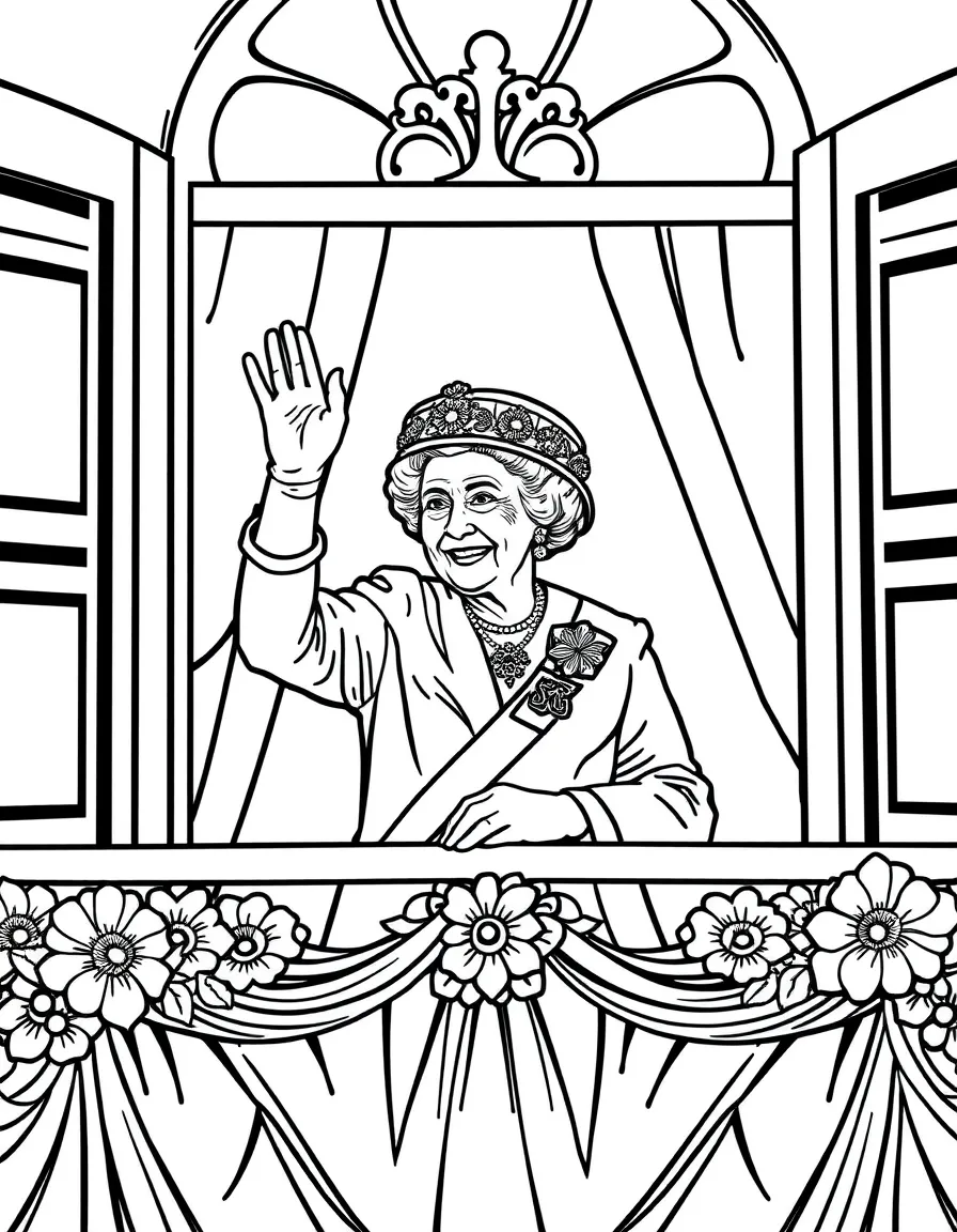 Queen Elizabeth II waving from a balcony