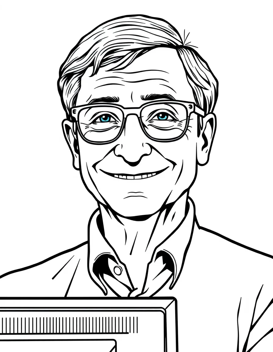 Bill Gates with a computer and a smile