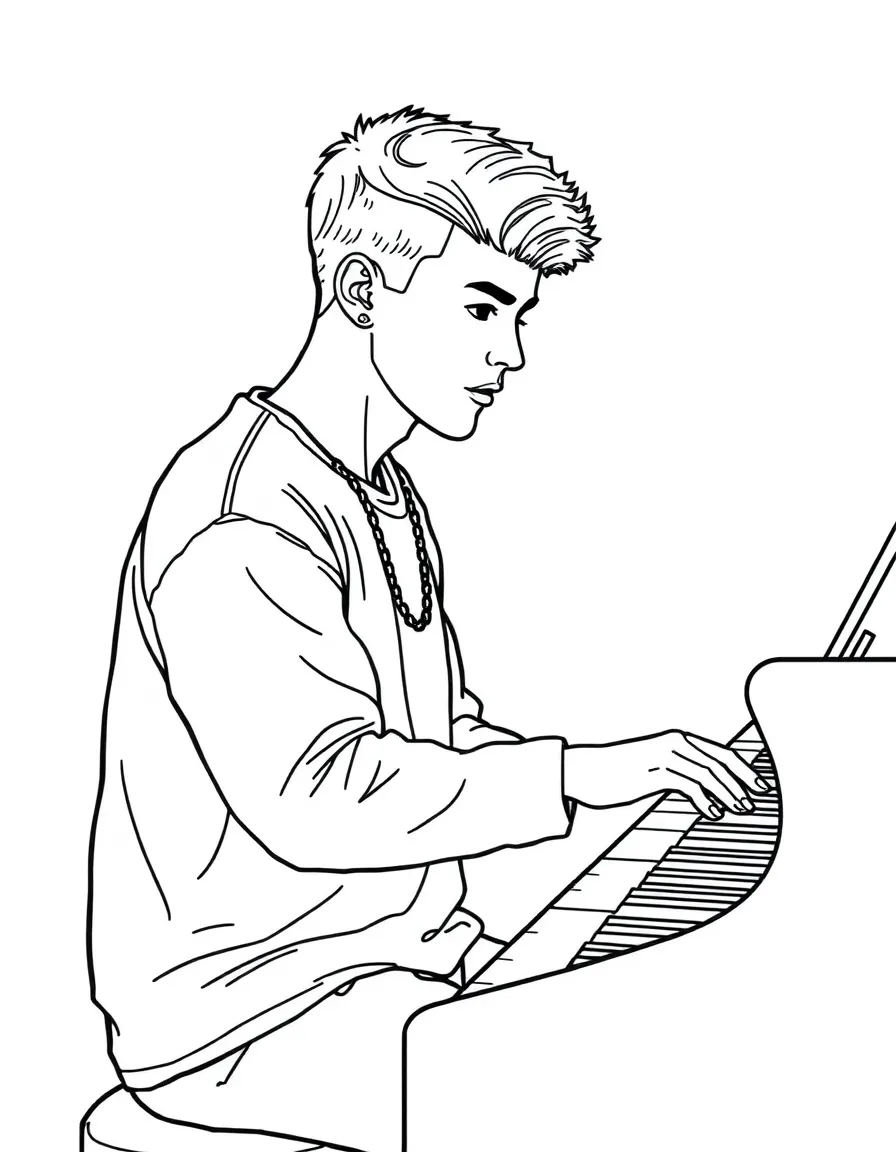 Justin Bieber playing the piano