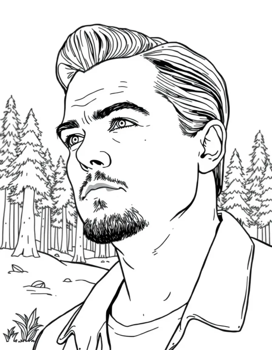 Leonardo DiCaprio looking at a clean forest