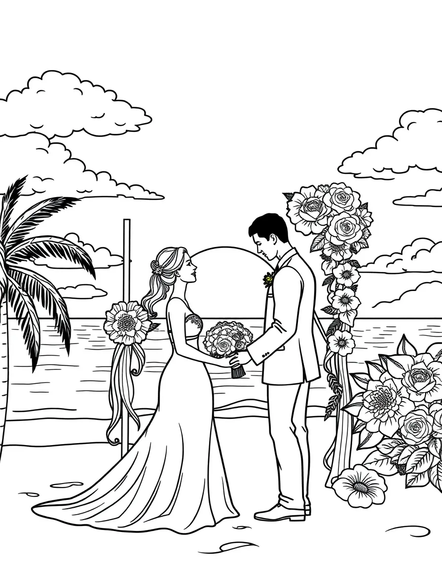 Beach sunset wedding with detailed decorations