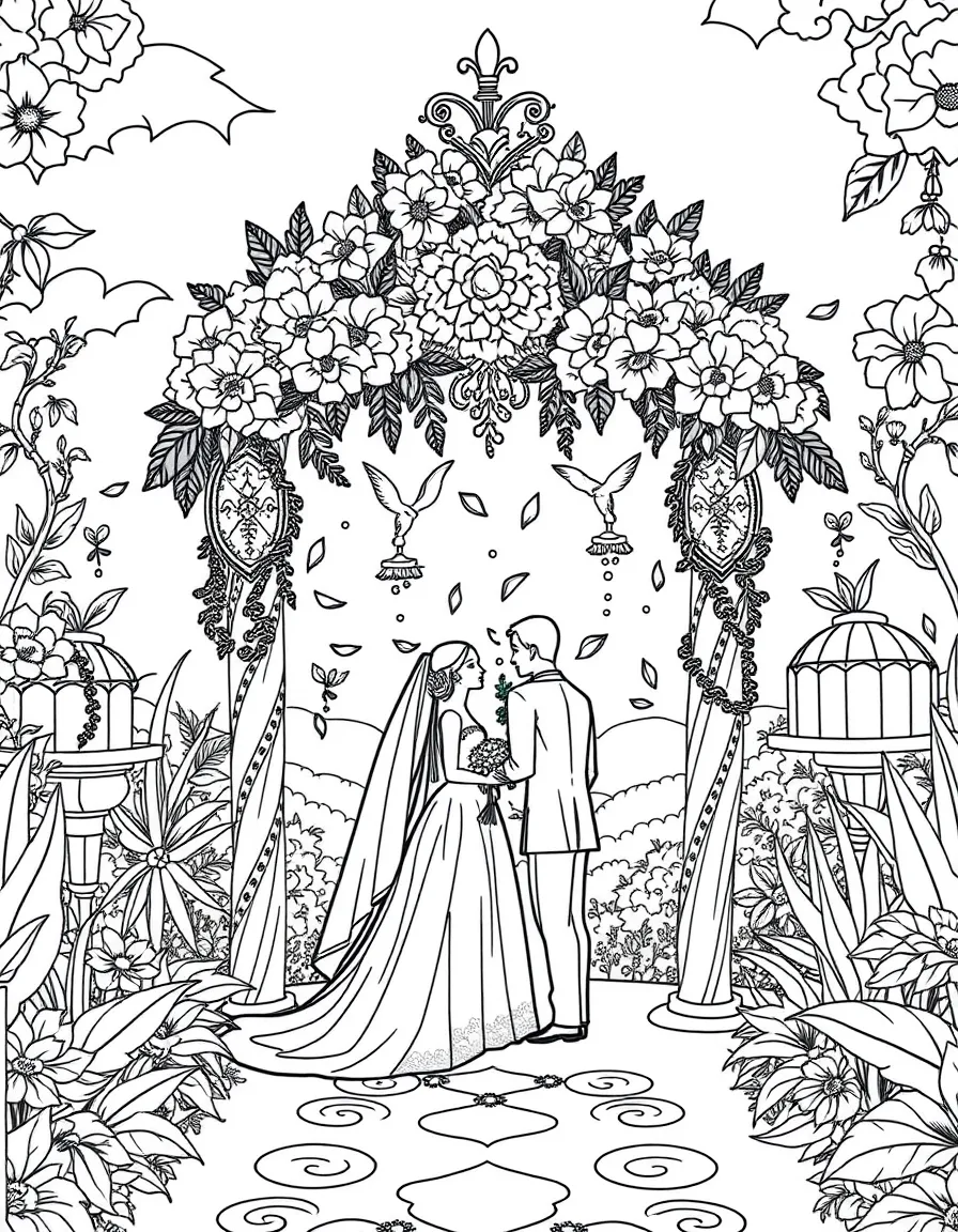 A wedding in a beautiful garden with detailed decorations
