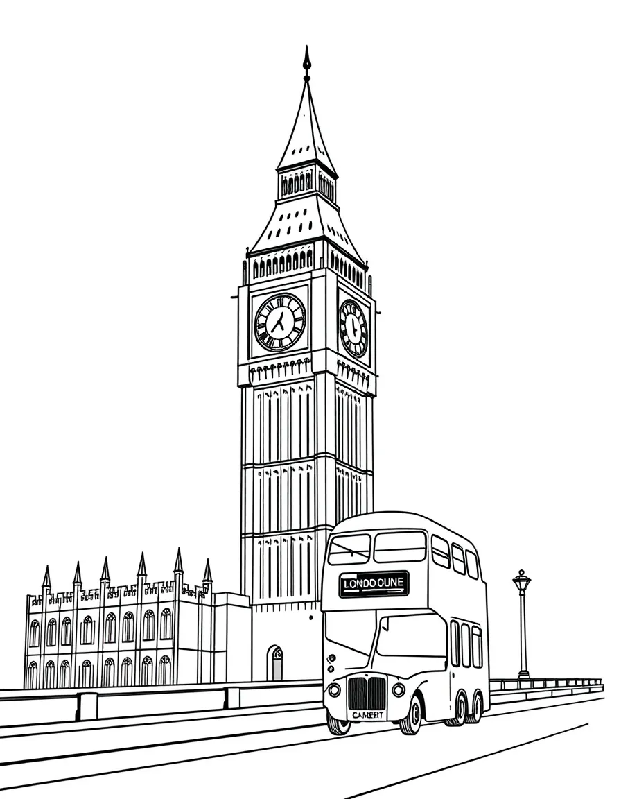 London Big Ben clock tower with double-decker bus