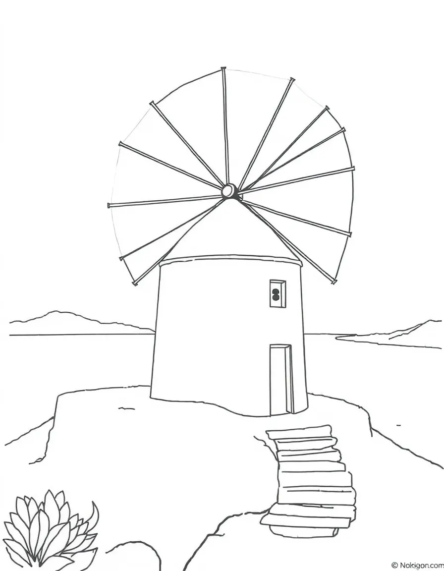 Greek island windmill overlooking the Aegean Sea