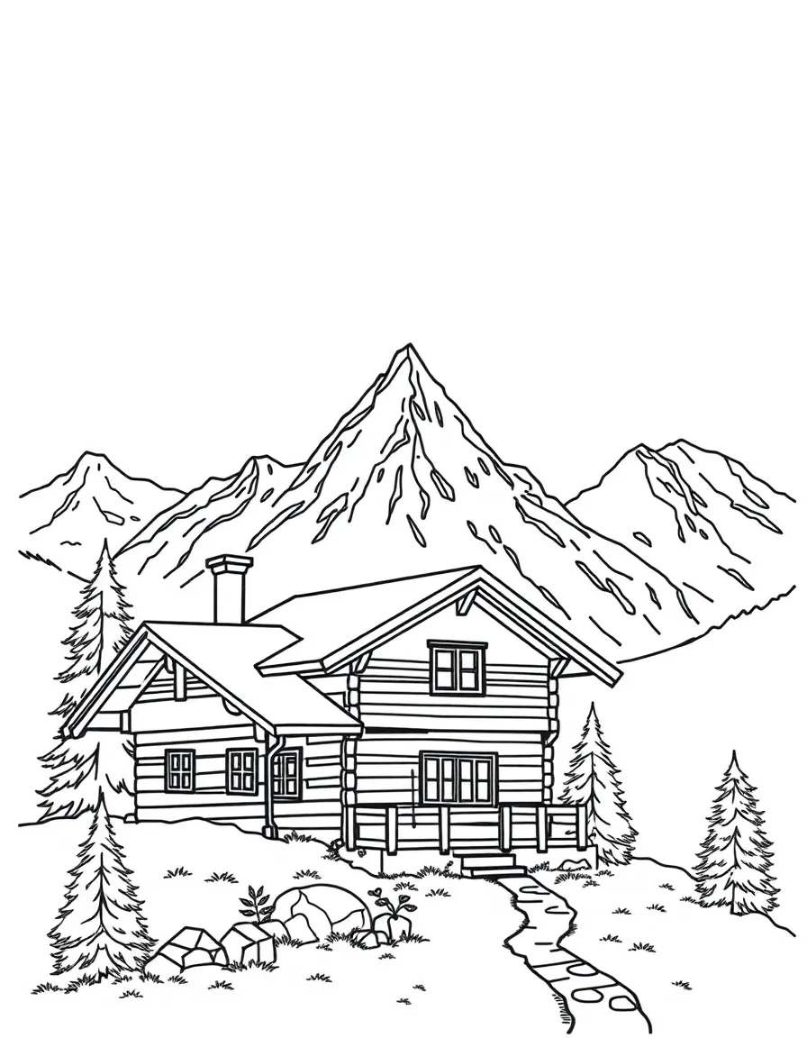 Swiss Alps mountain cabin with snow-capped peaks