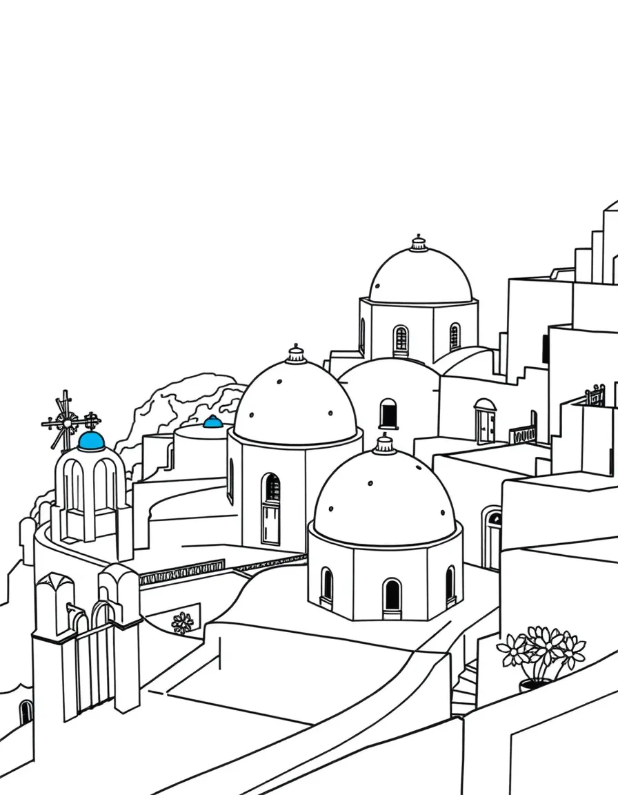 Santorini white buildings with blue domed roofs