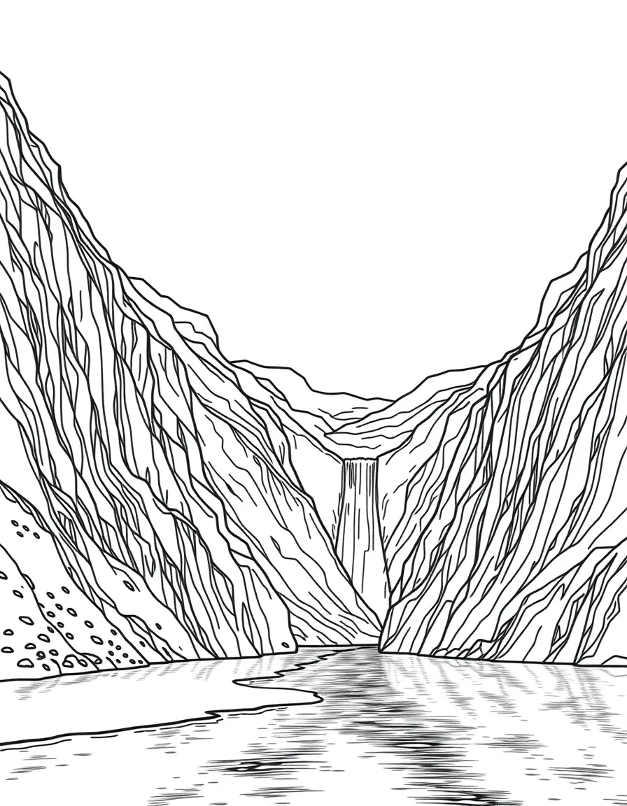 Norwegian fjord with steep cliffs and waterfall